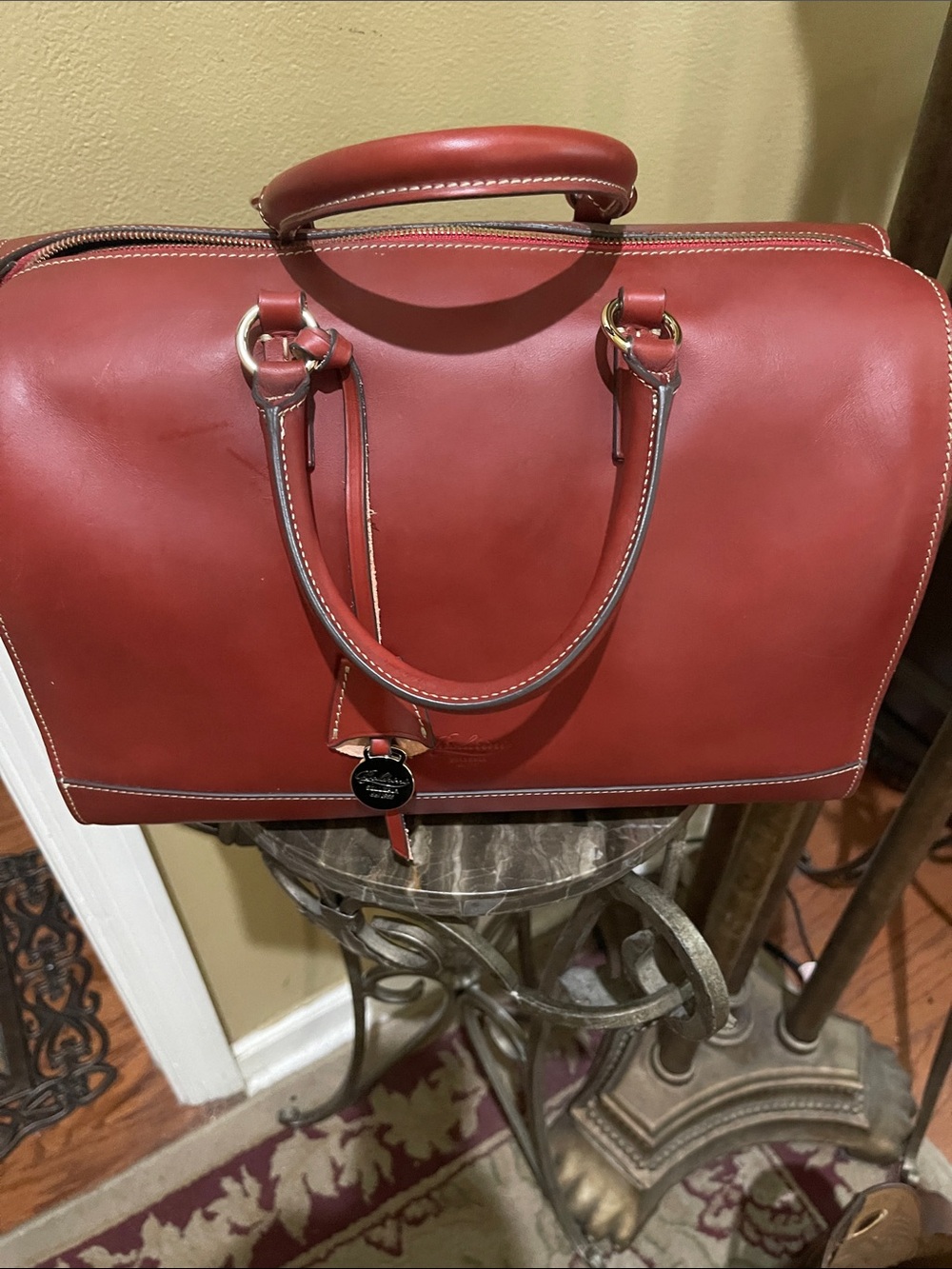 Baldinini Red Leather Satchel with Gold Accents